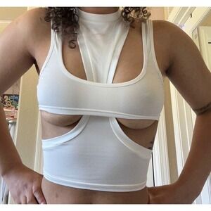 New Large White Sexy Cut Out Crop Top Open Sleeveless Tank Blouse Tee